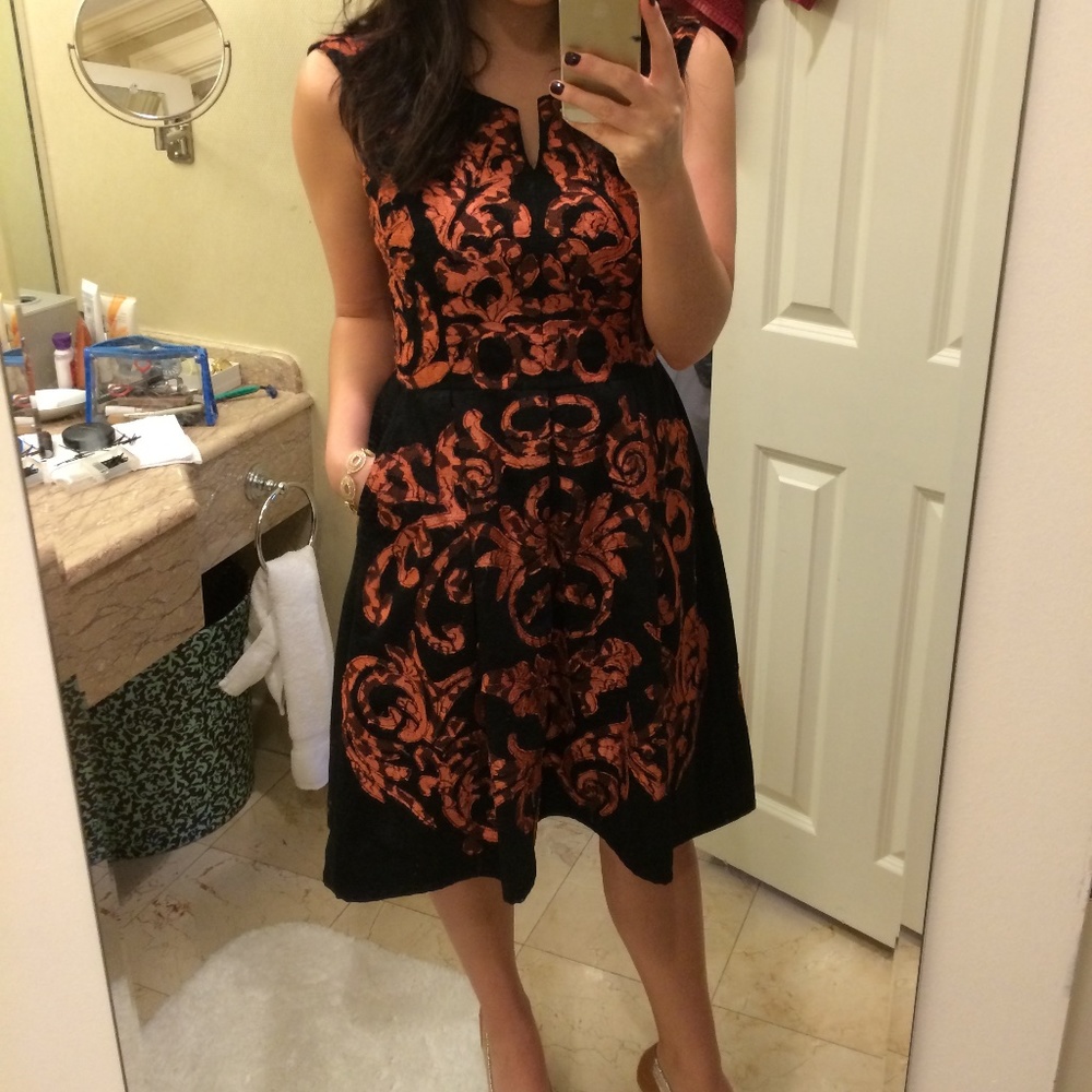 Black Anthropologie Cocktail dress w/copper lace